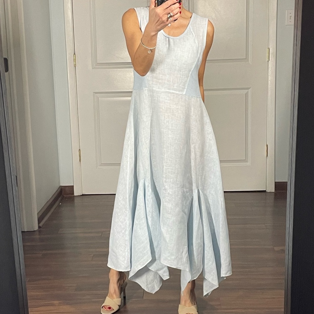100% Linen Baby Blue Sun Dress